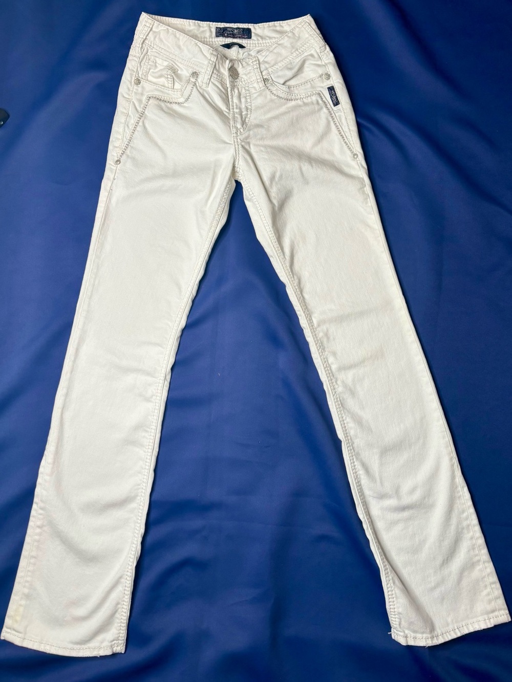 Silver Jeans Suki Mid Slim Bootcut Curvy Fit White Denim Jeans Sz 25